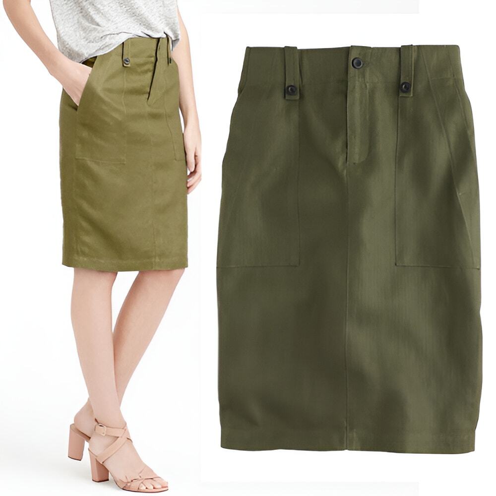 J. Crew Olive Green Utility Midi Skirt